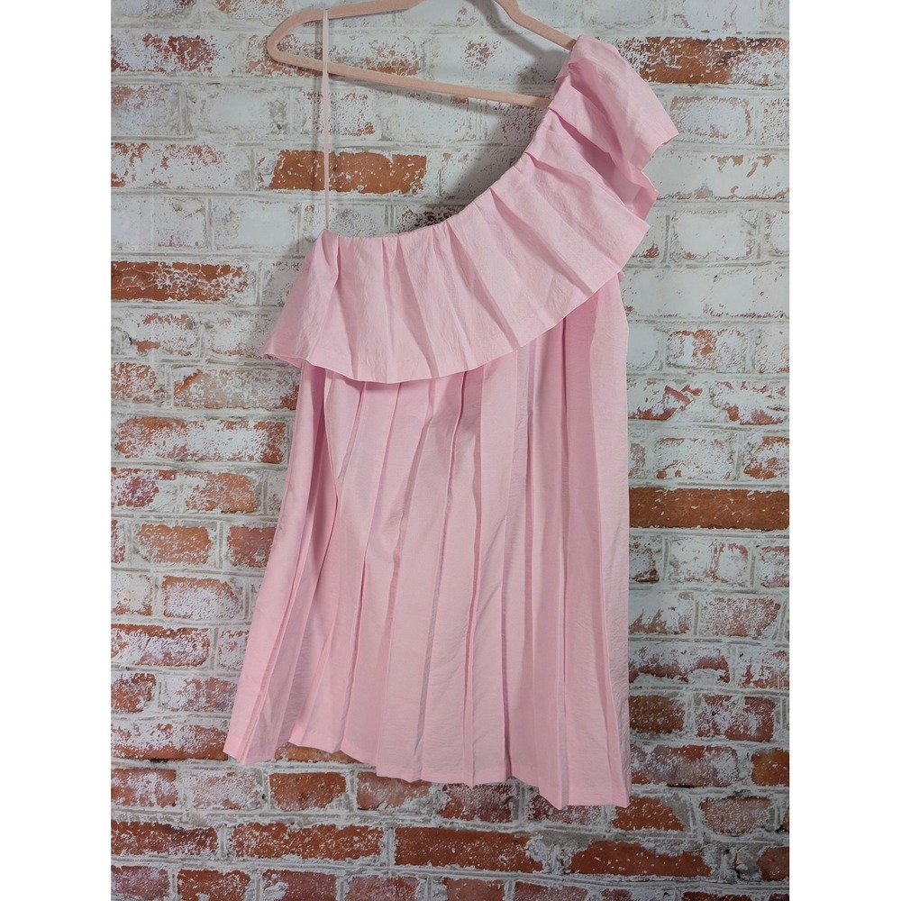 Sugar Lips One Shoulder Dress Womens Medium Pink Ruffle Pleated Mini STD11010